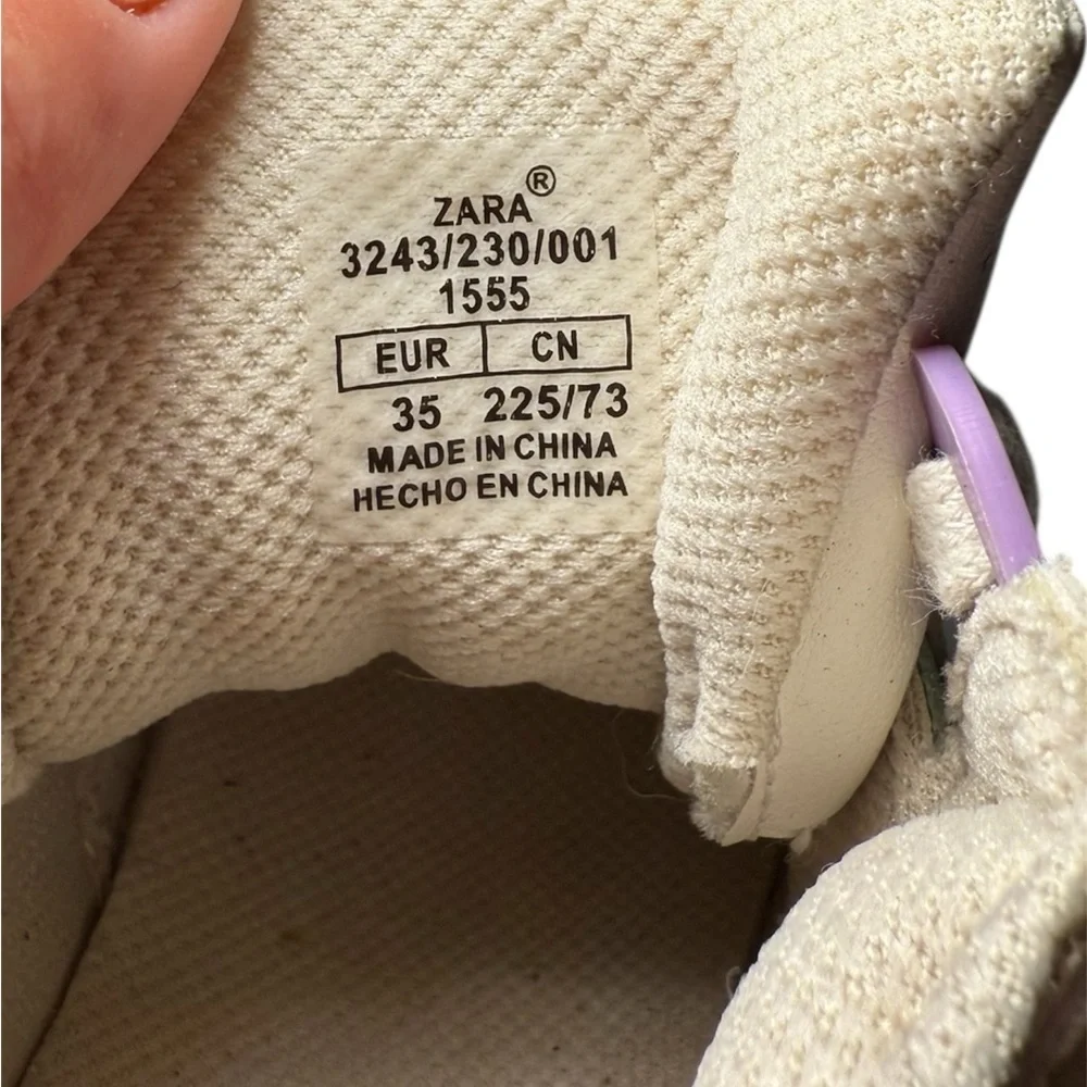 ZARA Kids High Top Sneakers White Purple Light Green Air Bubble Size 35, 3.5-4